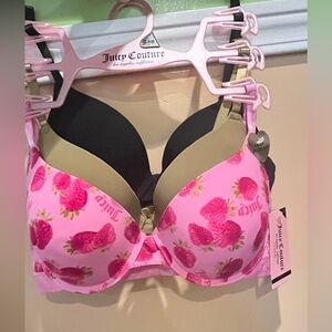 Juicy Couture Pink 3 pack Bra with Strawberry Design/green/black color size 34B